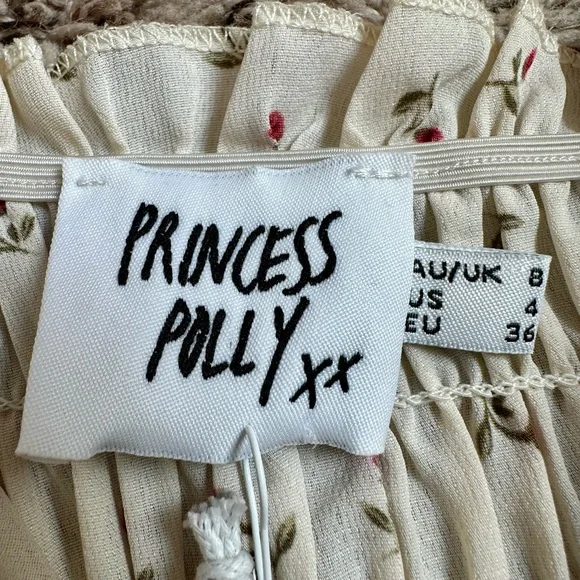 NWT Princess Polly Roza Mini Dress in Beige with Red Floral Print Size 4 - Picture 10 of 15